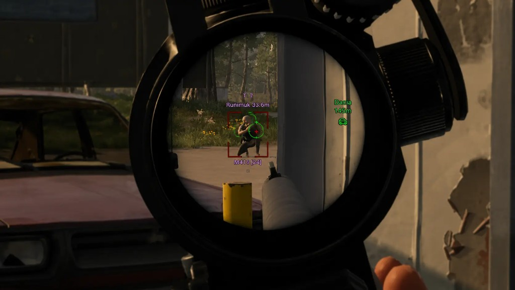 PUBG Cheats aimbot — scoped target with player ESP and vehicle ESP